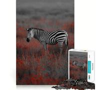 Puzzle da 1000 pezzi con zebra in un campo di fiori rossi per adulti Allena,stimola il gioco e permette di creare incastri precisi,senza pezzi che si staccano alleviare lo stress