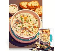 Puzzle da 1000 pezzi con zuppa cremosa di frutti di mare e pane,gioco di assemblaggio pulito,regalo intelligente,momento di relax,decorazione natalizia (38x52cm)