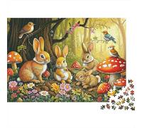 Puzzle da 1000 pezzi "Coniglietto nella foresta" con simpatici coniglietti, funghi e giardino nella foresta. Gioco educativo per adulti, decorazione per la casa, difficoltà, compleanno. 70x50 cm.