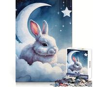 Puzzle da 1000 pezzi "Coniglio bianco assonnato tra le nuvole" ad acquerello per adolescenti, ideale per migliorare la memoria, calmare la mente e creare un'opera d'arte nitida e da collezione 50x75cm