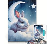 Puzzle da 1000 pezzi "Coniglio bianco assonnato tra le nuvole" ad acquerello per adolescenti, ideale per migliorare la memoria, calmare la mente e creare un'opera d'arte nitida e da collezione 50x75cm