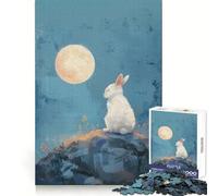 Puzzle da 1000 pezzi "Coniglio Bianco sotto la Luna" per adolescenti, stimolante per la mente, per una fuga consapevole, con bordi definiti, regalo stagionale (38x52cm)
