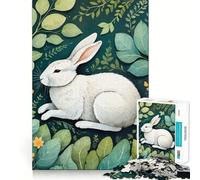 Puzzle da 1000 pezzi "Coniglio bianco tra le foglie" per ragazzi,divertente gioco di memoria,incastro perfetto,senza spazi vuoti,attività per tutta la famiglia (50x75cm)