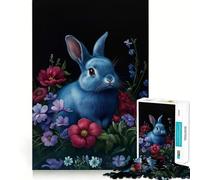 Puzzle da 1000 pezzi Coniglio blu barocco in un giardino fiorito,taglio liscio,gioco cognitivo,regalo,momento di relax,gioco di compleanno (38x26cm)