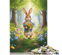 Puzzle da 1000 pezzi "Coniglio con fiori nella foresta" per adulti e puzzle in legno per gli amanti dei puzzle 1000 pezzi (75x50 cm)