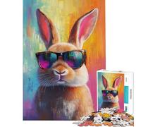 Puzzle da 1000 pezzi Coniglio con gli occhiali da sole Gioco avvincente per coltivare la pazienza educativo divertente per tutta la famiglia ideale come regalo (dimensioni 38x52cm)
