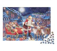 Puzzle da 1000 pezzi "Consegna notturna di Babbo Natale" con Babbo Natale, regali e renne. Per adulti dai 12 anni in su. Gioco educativo. Decorazione per la casa. Difficile. 38x26 cm