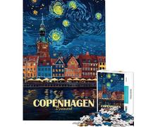 Puzzle da 1000 pezzi Copenaghen Danimarca stile Notte stellata gioco rompicapo per adulti divertimento in famiglia regalo per amici e parenti (dimensioni 38x26cm)