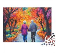 Puzzle da 1000 pezzi "Coppia di anziani che cammina" - Passeggiata autunnale per anziani - Gioco educativo per adulti dai 12 anni in su - Bellissima decorazione - Sfida di alta difficoltà - 38x26cm