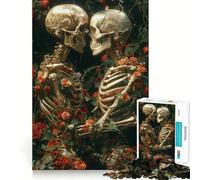 Puzzle da 1000 pezzi "Coppia di scheletri tra i fiori" per adolescenti, ideale per stimolare la memoria, calmare la mente e creare un'opera d'arte da collezione 50x75cm