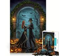 Puzzle da 1000 pezzi "Coppia scheletrica che balla in un cimitero di Halloween" per adulti, gioco di sfida per la mente, gioco di gruppo, ritaglio chiaro, bel regalo 38x52cm