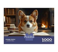Puzzle Da 1000 Pezzi Corgi Reading Book by Fireplace Puzzle Per Adulti Giochi Rilassanti Sfida Difficile Divertimento A Casa Attività, 38x26cm/1000pcs