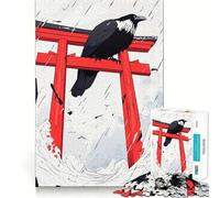 Puzzle da 1000 pezzi "Corvo al cancello Torii" per adolescenti, ideale per migliorare la memoria, creare un'atmosfera accogliente e rilassante, con tagli precisi e un regalo festivo (50x75cm)
