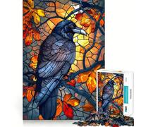 Puzzle da 1000 pezzi "Corvo in autunno" con effetto vetrata, ideale per ragazzi Gioco di logica, rilassante e divertente, con taglio preciso e design artistico (38x52cm)