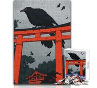 Puzzle da 1000 pezzi Corvo sul cancello Torii sotto la pioggia Un modo rilassante per riempire il tempo libero Giocattolo da gioco con taglio preciso e uniforme Dimensioni: 50x75cm