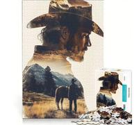 Puzzle da 1000 pezzi "Cowboy Double Exposure", giocattolo educativo, gara di velocità manuale, con pezzi di forma casuale completamente ad incastro 50x75cm
