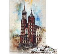 Puzzle da 1000 pezzi Cracovia Polonia Acquerello Puzzle quadrati creativi per adulti e puzzle di carta Gioco impegnativo 1000 pezzi (75x50 cm)