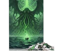 Puzzle da 1000 pezzi "Cthulhu Rising con nave", puzzle in legno, gioco educativo, giocattolo sfida, 1000 pezzi (75 x 50 cm)