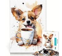 Puzzle da 1000 pezzi Cucciolo all'ora del caffè per adolescenti, gioco di logica e abilità, momento di serenità, taglio preciso, (50x75cm)