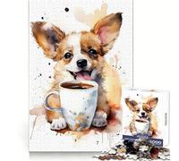 Puzzle da 1000 pezzi "Cucciolo all'ora del caffè" per adolescenti, gioco di logica e abilità, morbido, rilassante, taglio preciso, regalo prezioso (38x52cm)