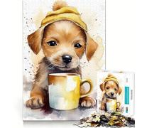 Puzzle da 1000 pezzi "Cucciolo all'ora del caffè" per adolescenti, gioco di puzzle che stimola l'intelletto, divertimento per tutta la famiglia, taglio di qualità, regalo elegante (38x26cm)