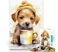 Puzzle da 1000 pezzi Cucciolo all'ora del caffè per adolescenti, puzzle di memoria, leggero, rilassante, immagine da assemblare, (50x75cm)