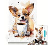 Puzzle da 1000 pezzi "Cucciolo all'ora del caffè" per adulti, gioco intelligente da fare insieme, divertente assemblaggio di immagini, regalo stagionale (38x26cm)