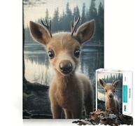 Puzzle da 1000 pezzi: cucciolo di alce al lago nella foresta Gioco di precisione e divertente per stimolare la mente e favorire la concentrazione Gioco artistico per compleanni (38x26cm)