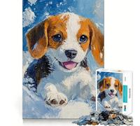 Puzzle da 1000 pezzi Cucciolo di Beagle dipinto ad olio Taglio preciso Gioco divertente per stimolare la mente e rallentare il ritmo Decorazione natalizia per la casa (38x52cm)