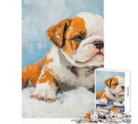 Puzzle da 1000 pezzi cucciolo di bulldog dipinto a olio giocattolo decorazione da parete regalo per compleanni gioco educativo allena il cervello e le mani dimensioni 38x26cm