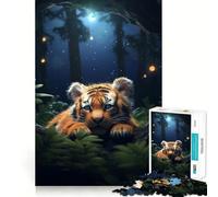 Puzzle da 1000 pezzi "Cucciolo di tigre di notte sdraiato" per adolescenti, ideale per stimolare la memoria e il tempo libero, con bordi puliti e un regalo perfetto 38x52cm