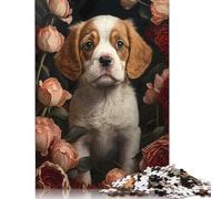 Puzzle da 1000 pezzi "Cucciolo tra le rose" per adulti e puzzle in legno per gli amanti dei puzzle 1000 pezzi (75x50 cm)