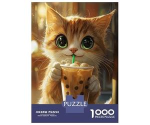Puzzle Da 1000 Pezzi Cute Cat with Boba Tea Puzzle Per Adulti Giochi Rilassanti Sfida Difficile Divertimento A Casa Attività, 38x26cm/1000pcs
