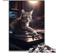 Puzzle da 1000 pezzi "Deejay Cat Scratching Club" in legno, livello principiante, ideale come regalo di compleanno e per le feste, 50x75cm, attività per adulti e famiglie, regalo fai da te per la casa