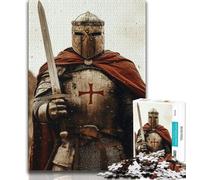 Puzzle da 1000 pezzi del cavaliere medievale maestoso per adolescenti, antistress per ammazzare il tempo durante le vacanze, con poster abbinato e foglio di quiz (75x50cm)