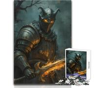 Puzzle da 1000 pezzi del Cavaliere Oscuro con Spada Fiammeggiante, Gioco Divertente per lo Sviluppo Cognitivo, Regalo Speciale per Celebrazioni Riflessive, Dimensioni 38x26cm