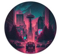 Puzzle da 1000 pezzi del centro di Seattle, puzzle di carta rotondi, giocattoli, regalo educativo, intellettuale, rilassante, divertente, gioco per famiglie (dimensioni 67,5x67,5 cm)
