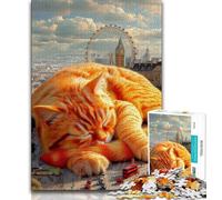 Puzzle da 1000 pezzi del gatto arancione addormentato per adolescenti, difficile da completare ma divertente e umoristico gioco educativo per il compleanno (38x26cm)