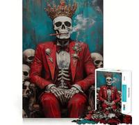 Puzzle da 1000 pezzi del Re Scheletro in abito rosso per adolescenti, gioco stimolante e divertente, taglio preciso, regalo di Natale 38x52cm