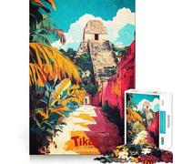 Puzzle da 1000 pezzi del Tempio di Tikal Guatemala per adulti, gioco per esercitare la mente, divertimento casual, taglio di precisione, regalo artistico 38x26cm