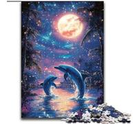 Puzzle da 1000 pezzi "Delfini sotto la luna" Un puzzle da 1000 pezzi stimolante per adolescenti, perfetto come decorazione per la casa o come regalo (dimensioni 26x38cm)