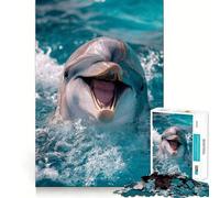 Puzzle da 1000 pezzi "Delfino sorridente nell'oceano" per ragazzi, gioco di logica, passatempo rilassante, taglio perfetto, regalo classico 38x52cm