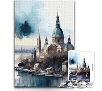 Puzzle da 1000 pezzi della città di Budapest, acquerello, per adulti, gioco di abilità educativo interattivo, fantastica idea regalo significativa, dimensioni 38x26cm