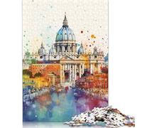 Puzzle da 1000 pezzi della città di Roma, acquerelli, per adulti e adolescenti, puzzle in legno, puzzle sostenibili per adulti | Giochi 1000 pezzi (75x50 cm)