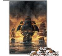 Puzzle da 1000 pezzi della flotta dei pirati, puzzle in legno, dimensioni 50x75cm, rompicapo impegnativo per adolescenti, divertente serata di giochi in famiglia