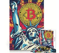 Puzzle da 1000 pezzi della Statua della Libertà con Bitcoin per adulti, attività rilassante per potenziare la memoria, incastro perfetto, regalo per le vacanze (50x75cm)