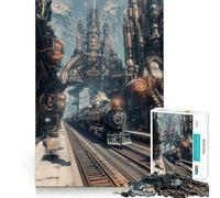 Puzzle da 1000 pezzi della stazione ferroviaria steampunk per adolescenti, ideale per ricordare, migliorare, calmare la mente, con un'opera d'arte nitida e da collezione 38x26cm