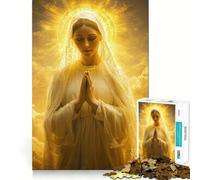 Puzzle da 1000 pezzi della Vergine Maria nella Luce Dorata per adulti,gioco divertente e di memoria,facile da assemblare,incastro sicuro,attività serale per tutta la famiglia (50x75cm)