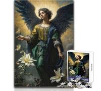 Puzzle da 1000 pezzi dell'Arcangelo Gabriele con gigli in un'ambientazione da sogno per adulti e adolescenti,gioco creativo di risoluzione dei problemi,idea regalo memorabile e sentita,38x52cm