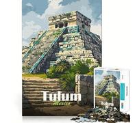 Puzzle da 1000 pezzi delle rovine Maya di Tulum, incastro perfetto, sfida artistica e mentale, gioco divertente per il tempo libero, regalo di compleanno (38x52cm)
